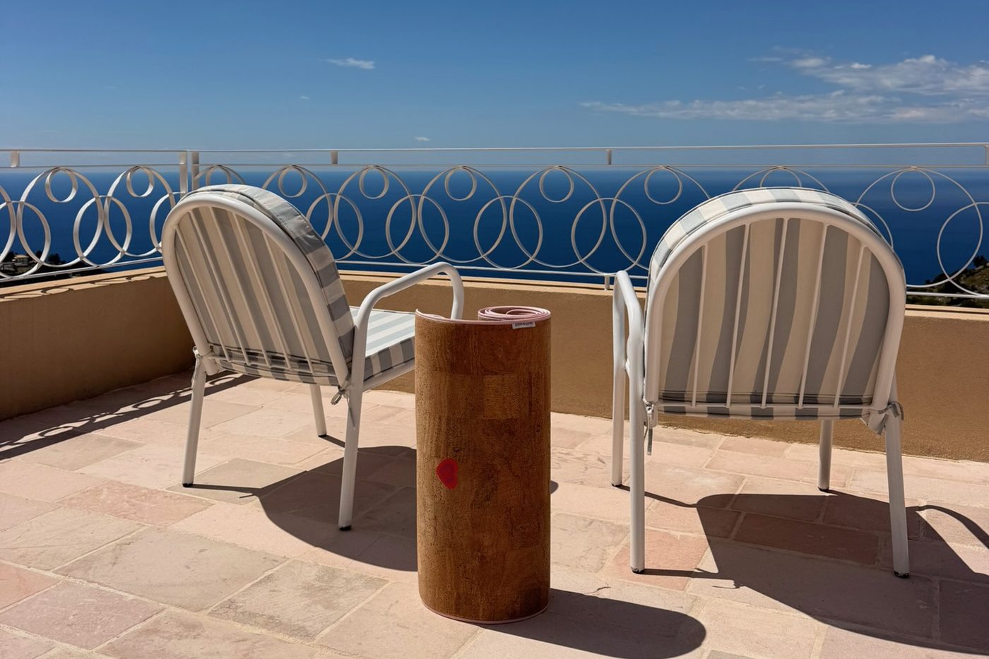 Terrace chairs overlooking the Ionian Sea at Casa Condriada, Lefkada